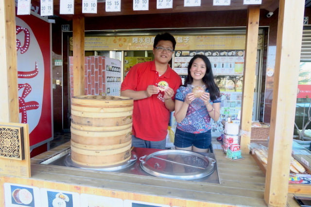 Standing with the owner of A-shui traditional steamed bun in Tainan